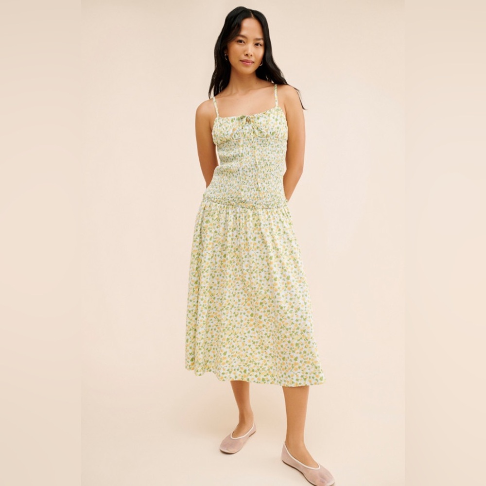 Free People Floral Midi Dress Smocked Sundress Summer Beach Cotton Size M - Picture 3 of 16